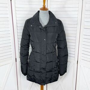 Tommy Hilfiger Quilted Puffer Coat Black XS Long Line Winter Snow